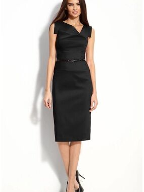 Black Halo Jackie Belted Stretch Gabardine Sheath Dress
